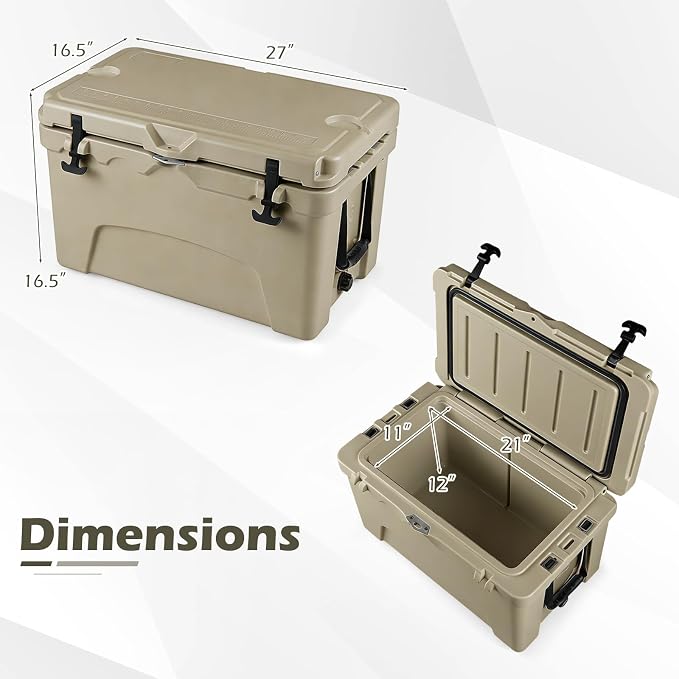 Goplus Hard Cooler, Insulated Ice Chest w/Portable Handles, Cup Holders, Ruler, Bottle Opener, 6 Day Ice Retention for Drink, Beverage, Camping, Fishing, Beach