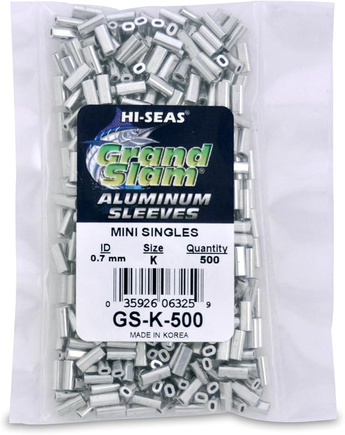 HI-SEAS Grand Slam Aluminum Fishing Line Crimp Sleeves - Bulk 500 Pieces, Durable and Strong Crimps for Monofilament 40lb Test up to 600lb Test for Saltwater Fishing Leaders