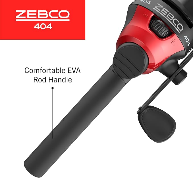 Zebco 404 Spincast Reel and Fishing Rod Combo, 5'6" 2-Piece Durable Fiberglass Rod with EVA Handle, Quickset Anti-Reverse Reel with Built-in Bite Alert, 28-Piece Tackle Pack,Black/Red