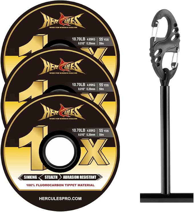 HERCULES Fly Fishing Tippet 3 Pack with Fly Tippet Holder, 55 Yards