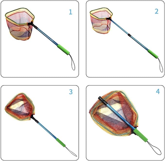 YVLEEN Kids Fishing Net for Lakes - Minnow Nets for Kids - Aluminum Collapsible Telescopic Fishing Pole Handle and Nylon Mesh Small Fishing net - Butterfly Nets for Kids Outdoor Playing
