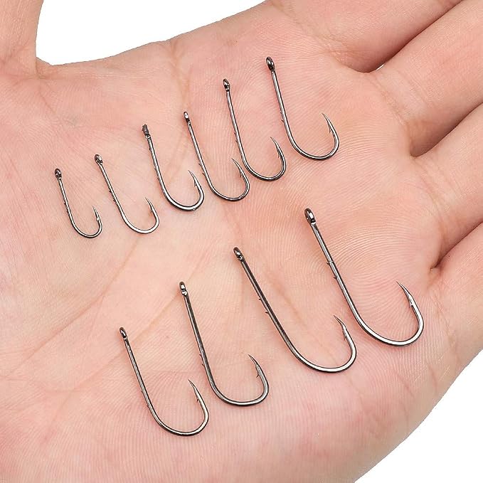 DONQL Bait Holder Hooks, 600Pcs Double Barbed Fishing Hooks 3#-12# Carp Single Fish Hook Kit Fly Fishing Accessories Carbon Steel Jig Sea Hooks for Live Bait Freshwater Saltwater (600PCS)