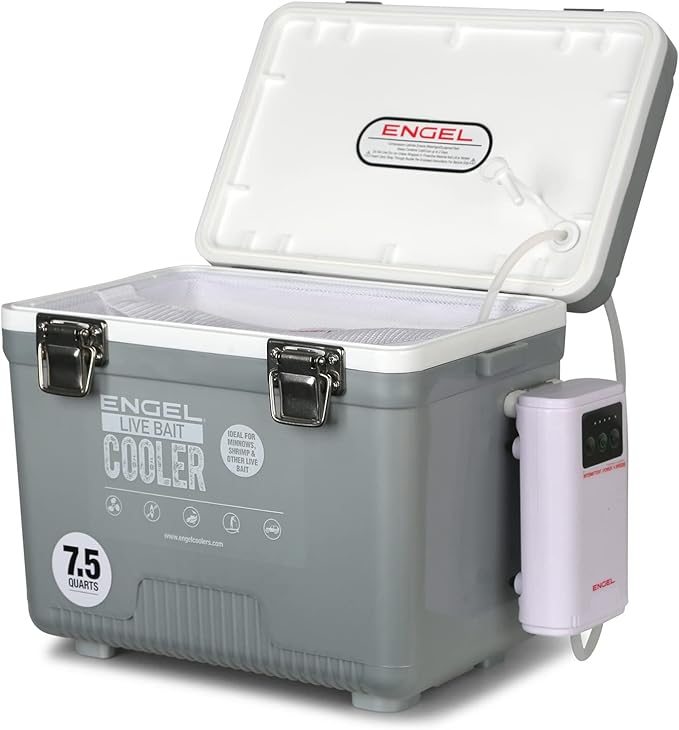 ENGEL Live Bait Cooler PRO for Fishing - Portable Minnow and Bait Bucket with Lithium-Ion Rechargeable Aerator