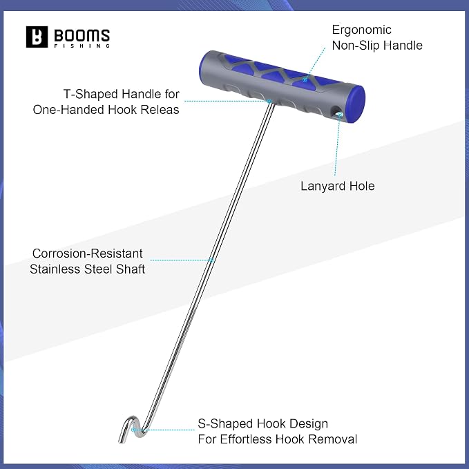Booms Fishing Hook Remover Tool: 10.9" Stainless Steel Fish Dehooker Saltwater - Shark Hook Remover - Quick Release Fish Hooks Extractor with Towel & Lanyard - XW22 Fishing Tool Set for Angler