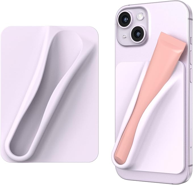 DOB SECHS 2PCS Silicone Lip Holder for Cell Phone Lipstick Lip Glaze Phone Case Adhesive Back Stick On Holder for iPhone and Android Phones, Purple+Purple