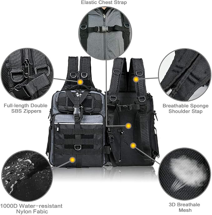 BLISSWILL Outdoor Tackle Bag - Large Water-Resistant Fishing Backpack