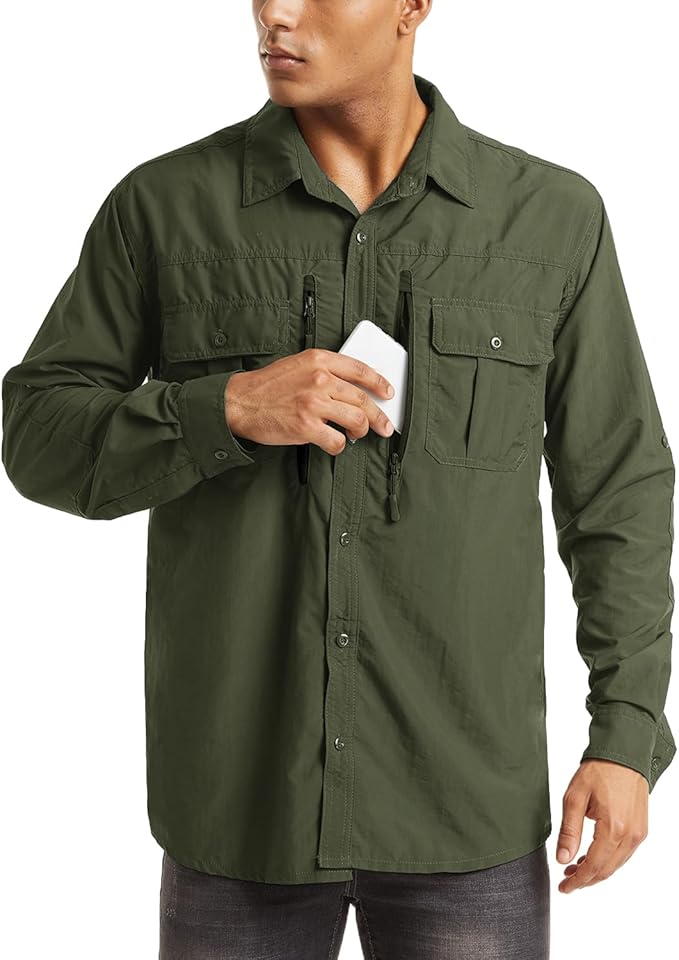 MAGCOMSEN Men's UPF 50+ Sun Protection Shirts, Button Down Long Sleeve Shirt for Hiking, Fishing, Safari