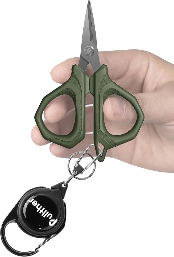 4.6" Fishing Scissors,Fishing Line Cutter for Braided Fishing Line,Fishing Gear with Tool Retractor,Non-Slip Grip Small Scissors for Saltwater