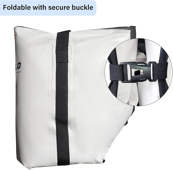 Buffalo Gear Fish Cooler Bag – 37Qt Seamless Insulation Fish Kill Bag, Keeps Ice Cold Up to 36 Hours, Foldable & Waterproof with Rod Attachment Straps & Gear Loops, White