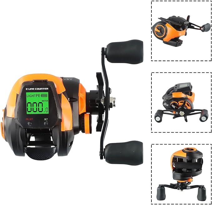 Digital Baitcasting Fishing Reel with Bite Alarm and Line Counter, 7.2:1 High Speed Gear Ratio, USB Rechargeable, 0-12 Adjustable Braking System