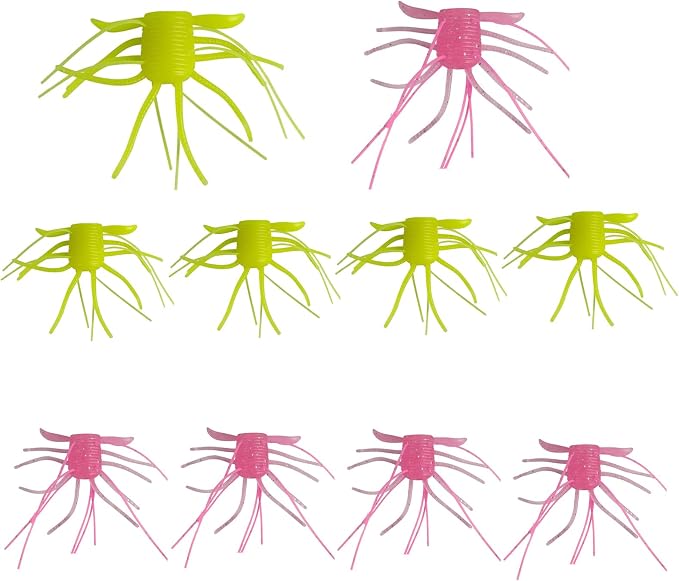 Silicone Soft Dice Fishing Lures: 10pcs Multiple Tentacles Slow Sink Bass Fishing Soft Plastic Baits for Drop Shot Finesse Wacky Rig