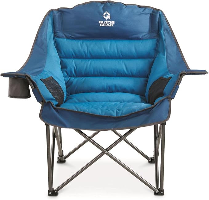 Guide Gear Oversized Extra Large Padded Camping Chair, Portable, Folding, Large Camp Lounge Beach Chairs for Outdoor, Adults, Men and Women, Heavy-Duty 400 Pound Capacity, with Cup Holder Red Plaid