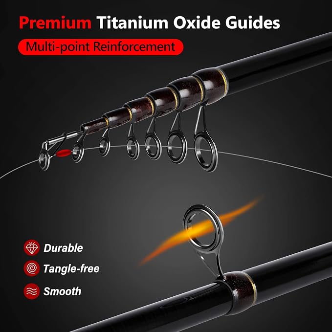 PLUSINNO Fishing Rod and Reel Combos, Bronze Warrior Toray IM6 Carbon Matrix Telescopic Fishing Rod Pole, 12 +1 Shielded Bearings Stainless Steel BB Spinning Reel, Travel Freshwater Fishing Gear