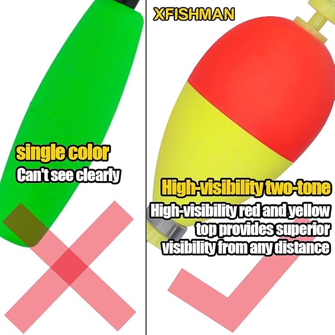XFISHMAN Weighted-Bobbers-for-Fishing-Floats-Bouy Slip Bobber Fishing Corks Kit Crappie Bluegills Panfish Catfish Hand Made Foam Float 1 Inch 2 in 8-12 Pack