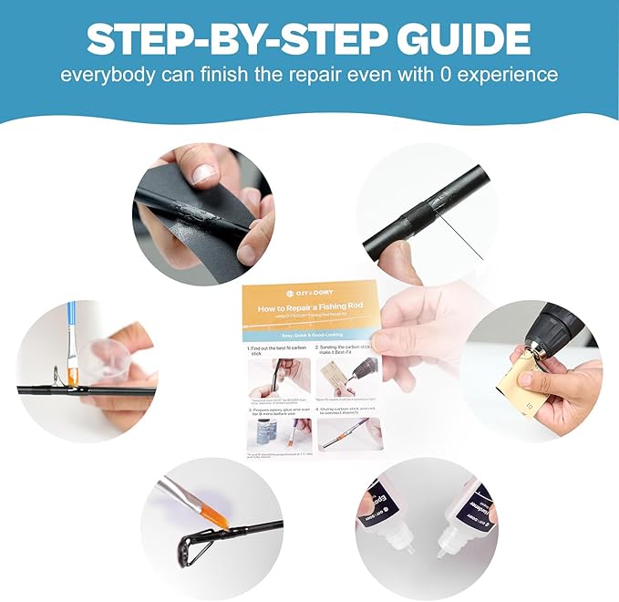 OJYDOIIIY 3-in-1 Fishing Rod Repair Kit - Carbon Sticks/Rod Tips/Eyelets Replacement Parts, Complete Supplies and Instructions