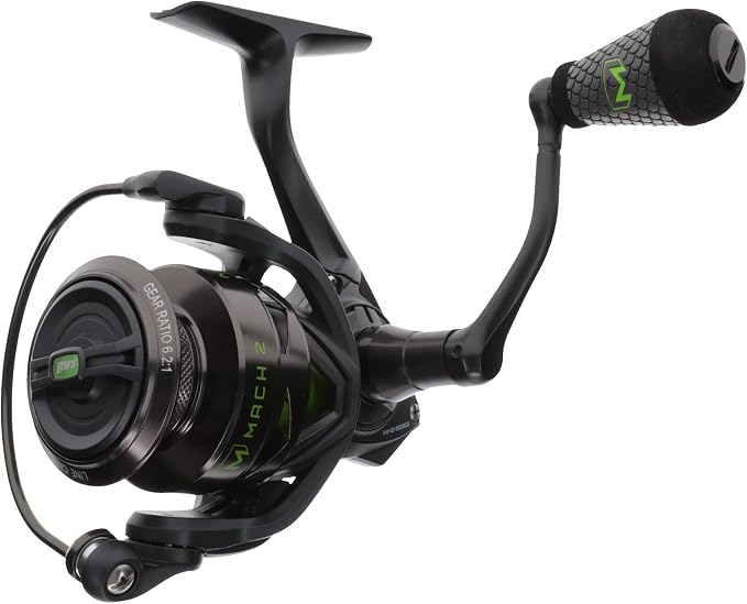 Lew's MACH 2 Spinning Fishing Reel, 6.2:1 Gear Ratio, Right or Left-Hand Retrieve, Aluminum Frame, Premium 10 Stainless Steel Ball Bearings, Black/Green