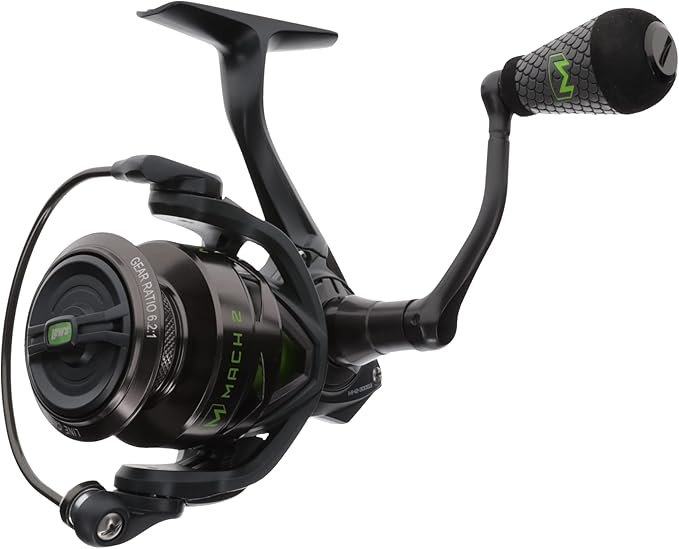 Lew's MACH 2 Spinning Fishing Reel, 6.2:1 Gear Ratio, Right or Left-Hand Retrieve, Aluminum Frame, Premium 10 Stainless Steel Ball Bearings, Black/Green