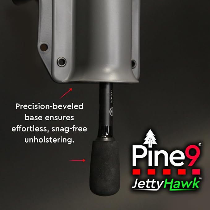 JettyHawk Fishing Rod Hip Holster, Hands-Free Quick-Draw Holder, Fits 1.5-2" Pole, for Spinning, Baitcaster, Centerpin & Surf Rods, Wading & MOLLE Belts