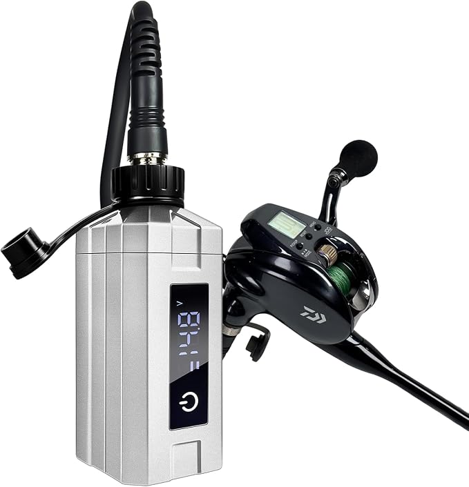 Super Mini Electric Fishing Reel Battery. Latest Model with Digital LED Display. Compatible with Daiwa & Shimano Electric reels.
