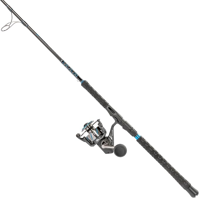 Quantum Benchmark Spinning Reel and Fishing Rod Combo, Graphite Composite Blank, 5+1 Bearings, Silver/Blue