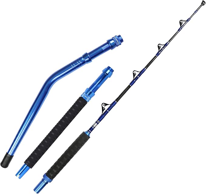 Fiblink 2-Piece Saltwater Offshore Heavy Bent/Straight Butt Trolling Rod Fishing Roller Rod Conventional Boat Deep Sea Fishing Pole (5'1"/5'6"/6'/6'6",30-50lb/50-80lb/80-120lb)