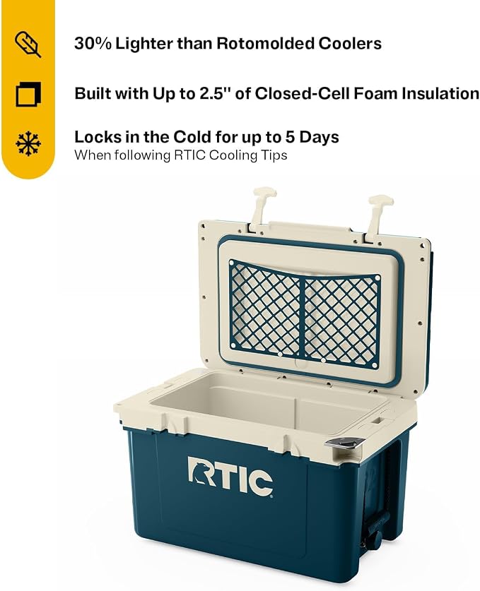 RTIC Ultra-Light 32 Quart Lightweight Hard Cooler, Insulated Portable Ice Chest 13 lbs, 48-Can Capacity, 5-Day Ice Retention, for Camping, Fishing, Beach, Boat, Picnic, Day Trip