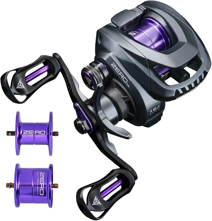 SEASIR Zero119 Ultralight Baitcasting Reel 4.2oz, BFS Fishing Baitcaster Reel, Double Spool, Freshwater Casting, Max Drag 9LB, 8+1 BB, 7.6:1 Ratio, Carbon Fiber Washer, Black & Purple