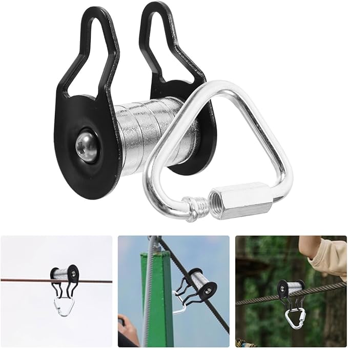 VOSAREA Slackline Pulley Kit for Backyard Heavy Duty Zipline Accessory Slider Rope Pulley Mechanism