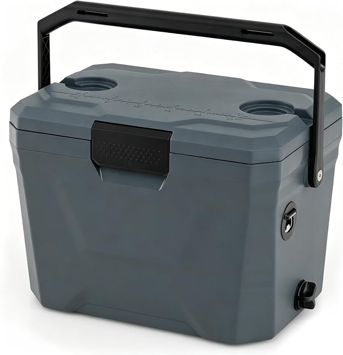 KOTEK 21qt Hard Cooler, Insulated Portable Ice Chest with Drain Plug, Bottle Opener & Cup Holders, Outdoor Cooler with Handle for Camping, Beach, Fishing and Boating