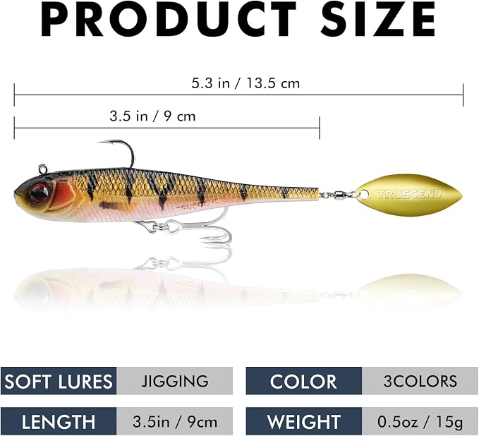 TRUSCEND Shadtale Easy Catch Soft Fishing Lures with BKK Hooks - Trembly Sinking and Vibrating Swim for More Bites, Pre-Rigged Swimbaits for Bass, Trout, Crappie, Walleye, Freshwater Saltwater Fishing