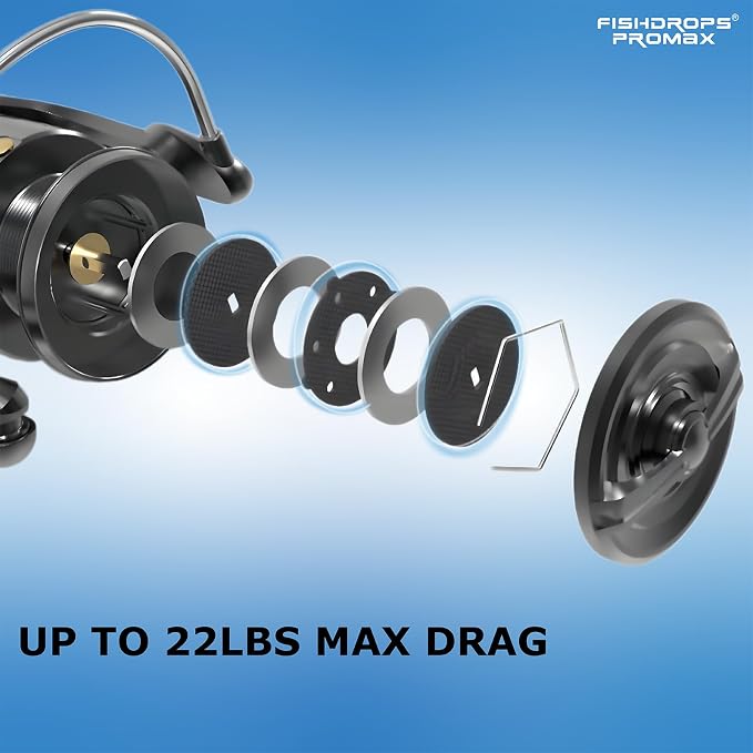 Fishdrops Rhino Spinning Reel, UP to 22LBs Drag & 7+1 BB Fishing Reel, CNC Aluminum Spool & Ultra-Lightweight Handle, for Fresh and Saltwater, 6.2:1 High Speed Gear Ratio