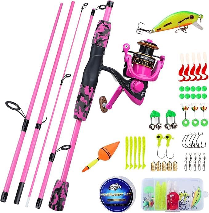 Spinning Fishing Rod Reel Combos,5-Piece Portable Fishing Pole and Smooth Reel for Boys,Girls and Adults