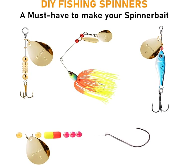 Dr.Fish 30 Pack Fishing Spinner Blades Colorado Willow Kit Gold Silver Spinner Lure Making Parts Accessories DIY Spinnerbait Inline Spinner Walleye Rigs