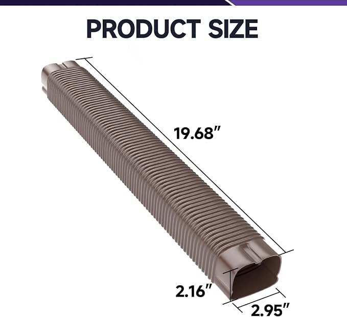 3" Width x 1.6 Ft Flexible Duct, PE Material, Mini Split Line Set Cover Part, Air Conditioner Accessories for Mini Split Air Conditioners and Central AC, Brown