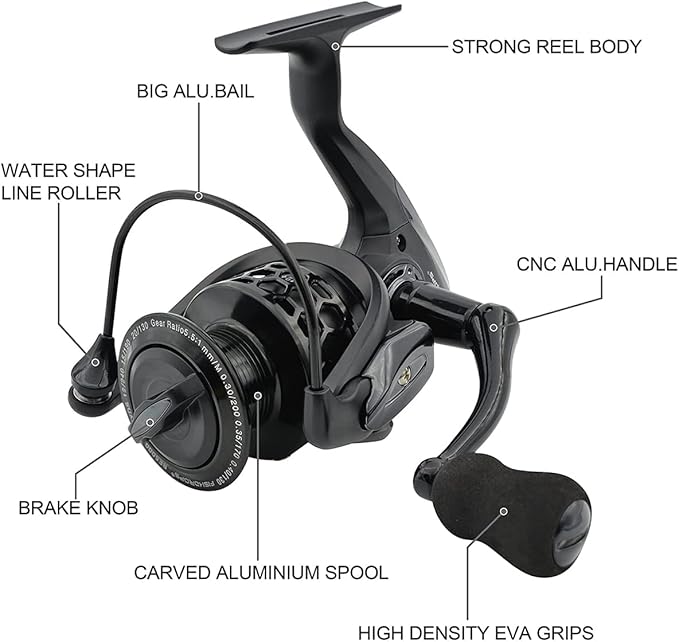 Fishdrops Spinning Fishing Reels 12+1BB Ultra Lightweight Carved Aluminum Spool Reels Affordable Smooth Spinning Reels