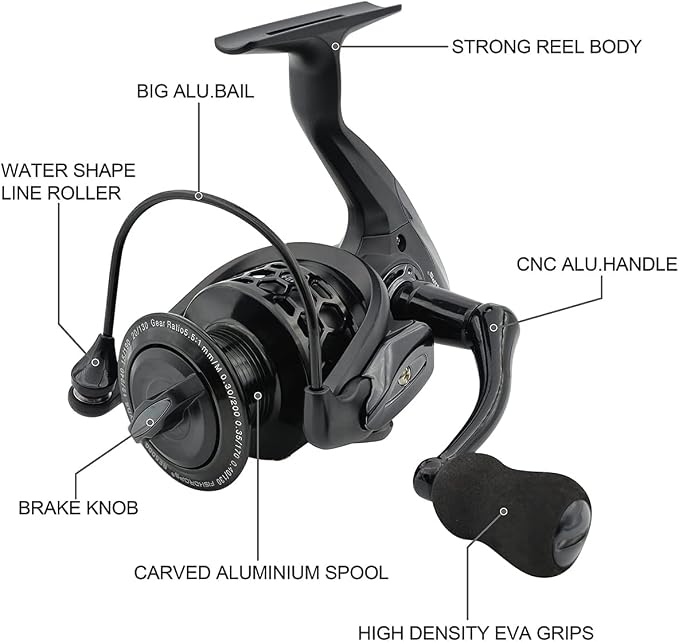 Fishdrops Spinning Fishing Reels 12+1BB Ultra Lightweight Carved Aluminum Spool Reels Affordable Smooth Spinning Reels
