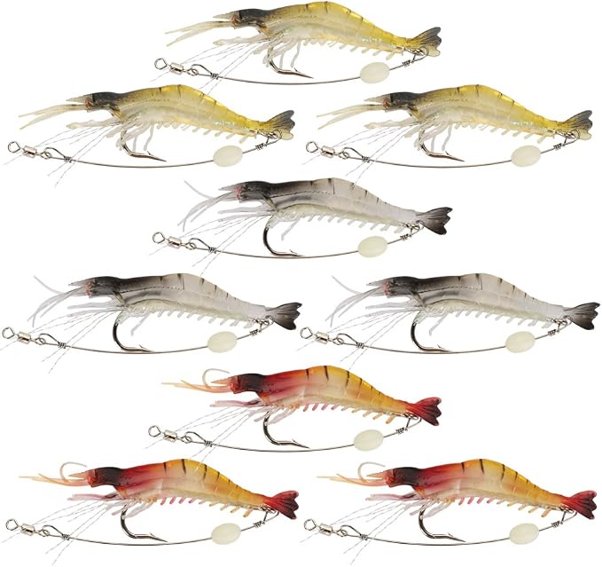 Goture Soft Shrimp Lures Fishing Saltwater Luminous Shrimp Bait Set Fishing Lures with Sharp Hooks for Freshwater Saltwater Trout Bass Salmon Crappie Walleye Pike Perch