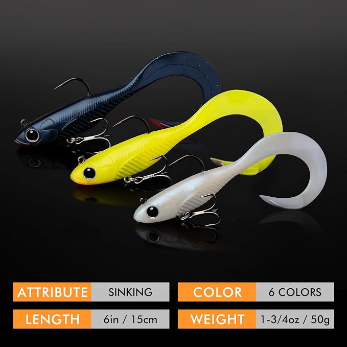 TRUSCEND Duramax Pre-Rigged Fishing Lures with BKK Jig Hooks, 10X Tear-Resistant TPE Soft Swimbaits for Bass Striper Trout Crappie Walleye Grouper, Lifelike Fishing Baits for Saltwater and Freshwater