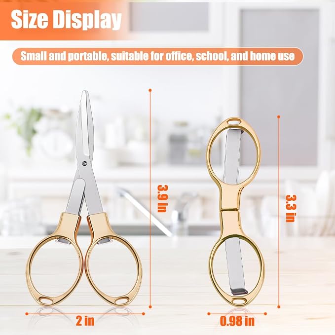 2PCS Folding Scissors, Portable Travel Scissor, Gift for Men Glasses Shaped Mini Shear Telescopic Cutter, Anti Rust Stainless Steel Scissors for Fishing Sewing Home Office-Gold