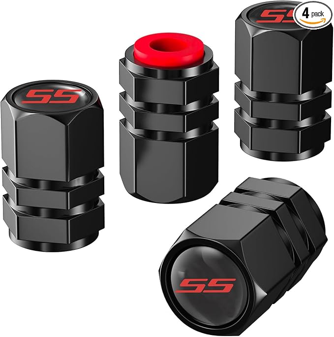 Aluminum 4pcs Tire Valve Cap Cover Set Compatible with Camaro SS Tire Valve Stem caps fiit for Camaro SS Car Accessories Decor. (Black-for-S-S)