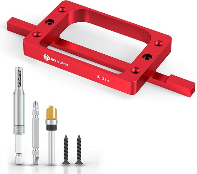 3-1/2" Fixed Size Door Hinge Jig for Door and Jamb, Aluminum Alloy Door Hinge Template Kit for Router, Mortise Jig Fits 3.5" Length 1/4" R, 5/8" R and Square Corner Hinges (3.5 in)