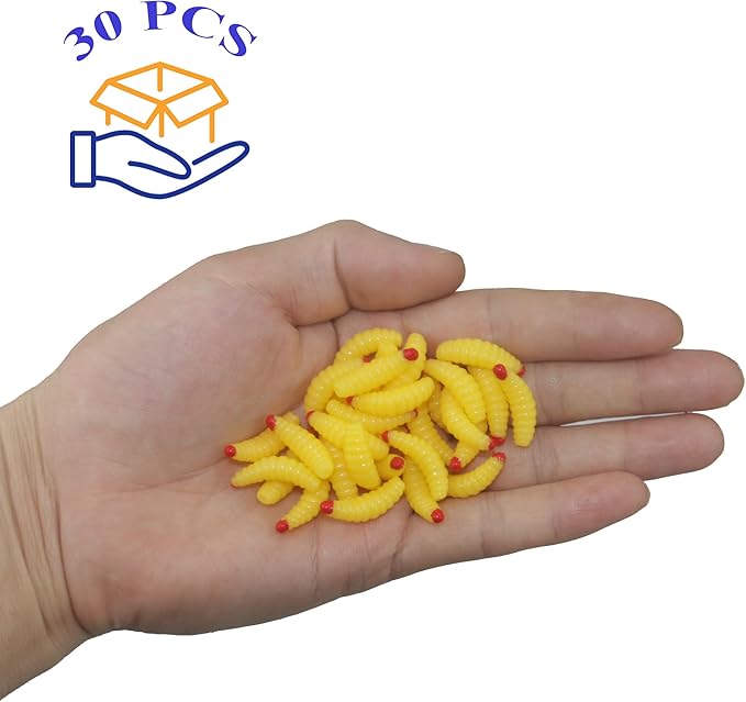 Fake Maggots Soft Worm Tipped Lure Wax Worms for Fishing or Pranks, Ice Fishing Lures Baits Perfect for Crappies Sunfish Catfish Bream Blue Gills Perch Trout Worms