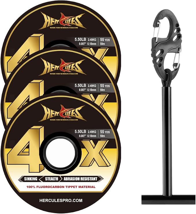 HERCULES Fly Fishing Tippet 3 Pack with Fly Tippet Holder, 55 Yards