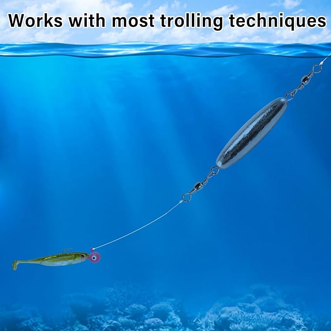 Dr.Fish 10 Pack in-line Trolling Sinkers with Double Swivel Torpedo Weight Lead Fishing Sinkers Double Ring Saltwater Freshwater Salmon Walleye Trolling