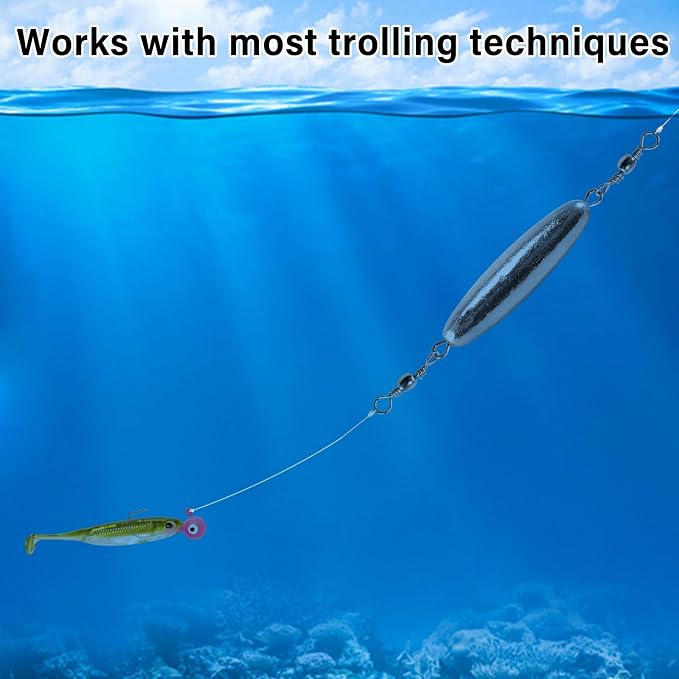 Dr.Fish 10 Pack in-line Trolling Sinkers with Double Swivel Torpedo Weight Lead Fishing Sinkers Double Ring Saltwater Freshwater Salmon Walleye Trolling