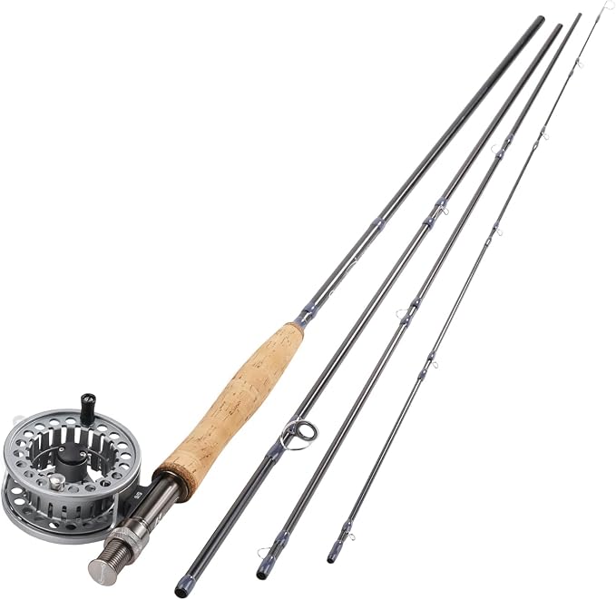Sougayilang 5/6 Weight 9ft Fly Rod, 4-Piece Graphite Rod, Die Cast Aluminum Reel, Carrying Case, Fly Box & Fishing Flies Combo Starter Kit