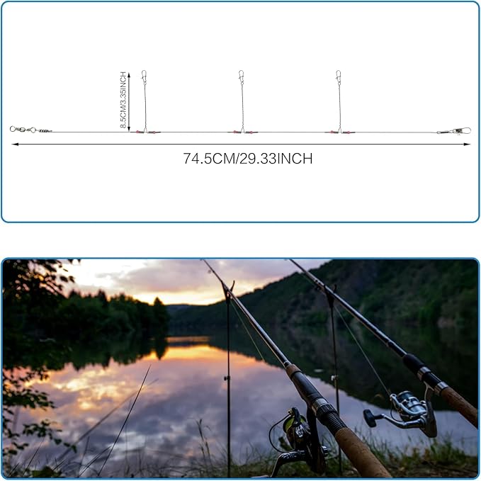 Fishing Leader Saltwater Freshwater,Stainless Steel Fish Rig with Swivel Snap Beads Connector Lure Bait and Hooks Fish Trace Lure Steel Wire Fishing Tackle Kit