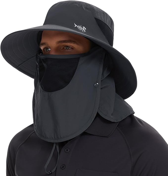 BASSDASH UPF 50+ Breathable Sun Hat with Removable Face Cover and Neck Flap Wide Brim Bucket Hat for Fishing Hiking Men Women