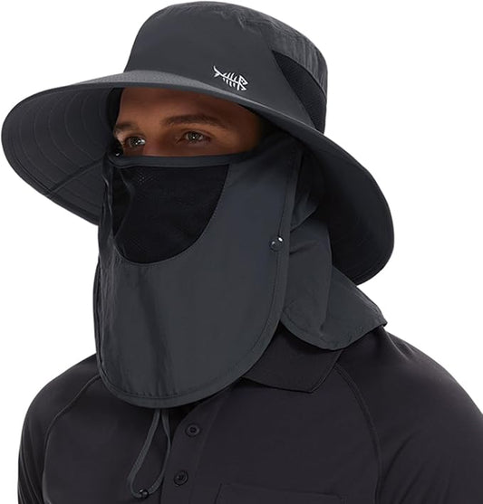 BASSDASH UPF 50+ Breathable Sun Hat with Removable Face Cover and Neck Flap Wide Brim Bucket Hat for Fishing Hiking Men Women
