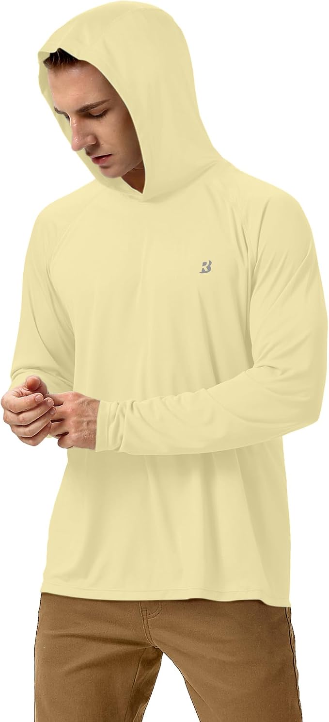 Roadbox UPF 50+ Fishing Shirts for Men, Long Sleeve UV Sun Protection Hoodie, Outdoor Hiking Running Swimming Rash Guard